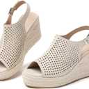 Tilocow Espadrilles Wedges for Women Open Toe Ankle Strap Platform Dressy Casual Sandals Travel Slides, 6.5