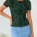 ZESICA Summer Floral Short Sleeve Tops for Womens 2026 Casual Crew Neck Going Out Mesh Shirts Fashion Clothes (S)