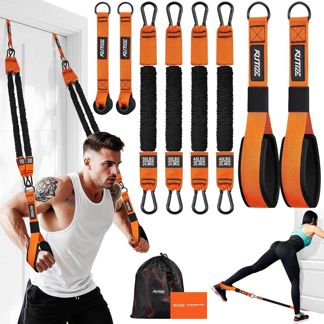 KUTIZE Resistance Bands, Exercise Bands with Handles, Door Anchor, Heavy-Duty Tricep Workout Equipment for Pushdowns, Bicep Curls, Face Pulls, Home Gym Equipment Training for Back, Abs, Triceps
