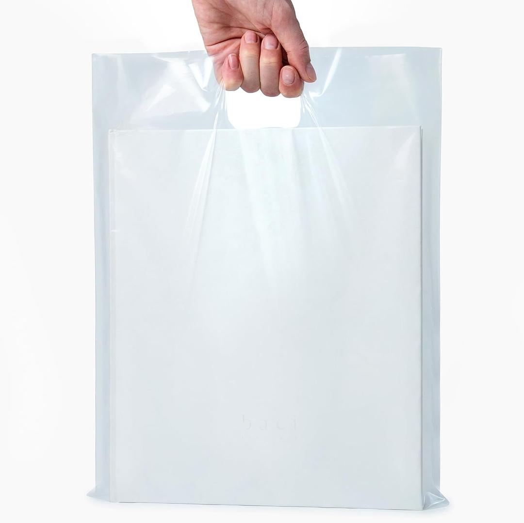 Choice Marts 100 Clear Bags With Handles 12"x15" Great For Merchandise Retail and Shopping 2 Mil Thick Plastic Gift Bags With Handles