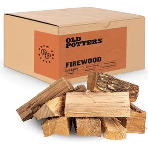 Old Potters Kiln Dried Firewood - Hickory, 1100 Cu. in, 16-18 Logs ~ 8" x 2.5" Logs. Cooking Wood for Grilling, Smoking, and Firepits, Hickory.