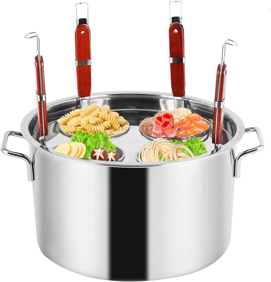 YJINGRUI Commercial Pasta Pot, 28.5 Quart, Stainless Steel Pasta Cooker with Insert Strainer Colander for Home Kitchen Restaurant, 4 Holes
