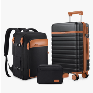 Luggage Sets 3 Piece, Carry On Luggage 20In With Spinner Wheels,PC Hardside Suitcase Set with TSA Lock,Durable Carry On Suitcase With Travel Backpack for Men (Black, 3 piece set (20inch))