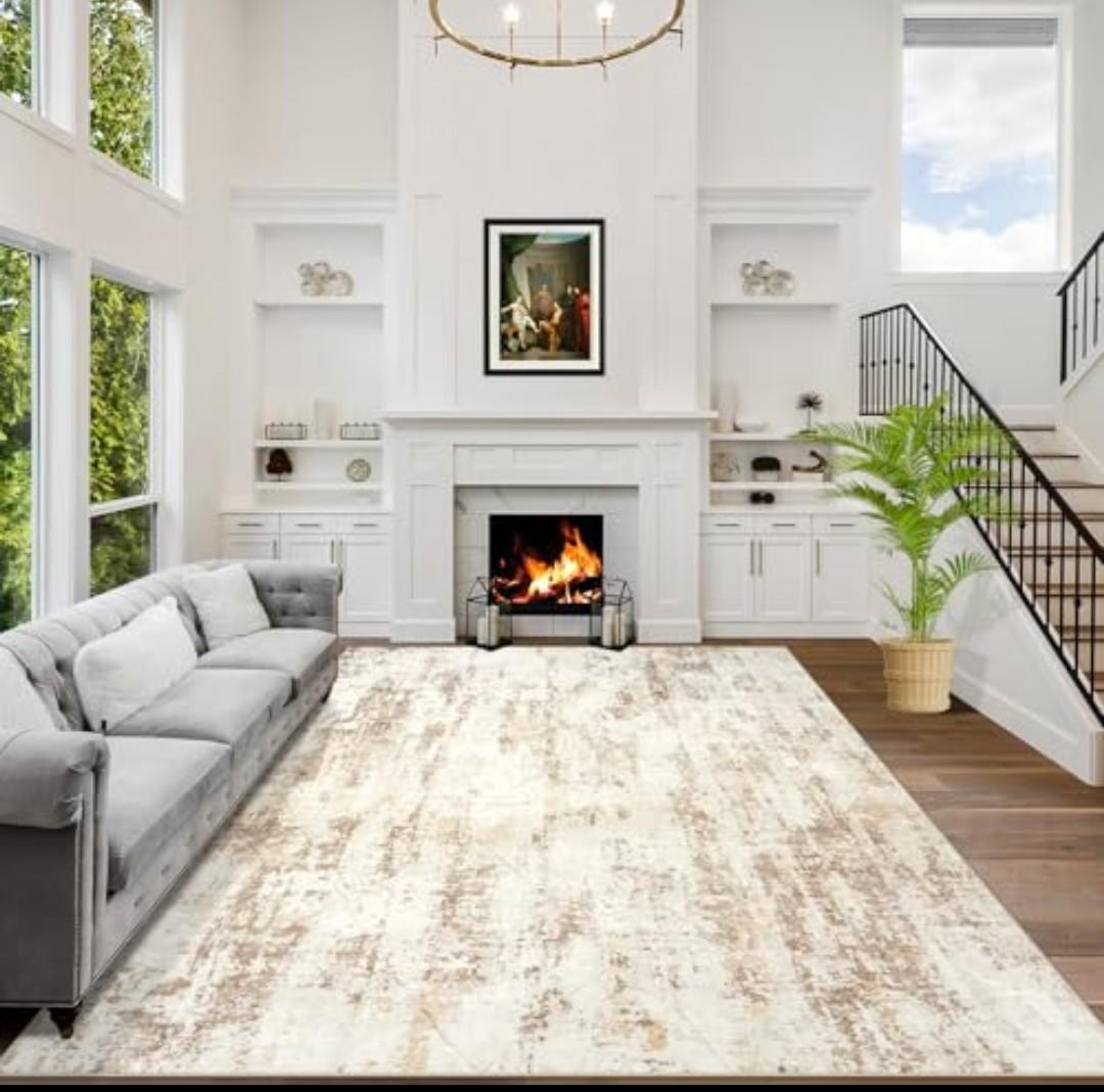 5x7 Area Rugs Washable Rug: Modern Abstract Living Room Rug Soft Anti-Skid Thin Carpet Indoor Floor Non-Shedding Carpets for Bedroom Dining Room Farmhouse Nursery Home Office Beige Grey 