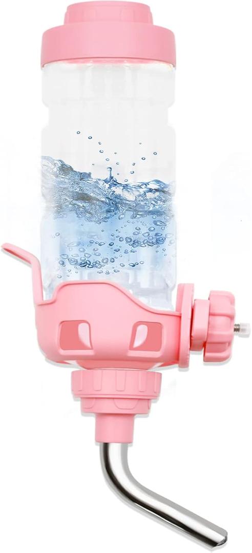 Vannon Dog Water Dispenser for Cage, 34oz Auto Feeding Crate Water Bottle for Dogs, Cats & Rabbits, Pet Nozzle Diameter: 12mm, BPA Free, Pink