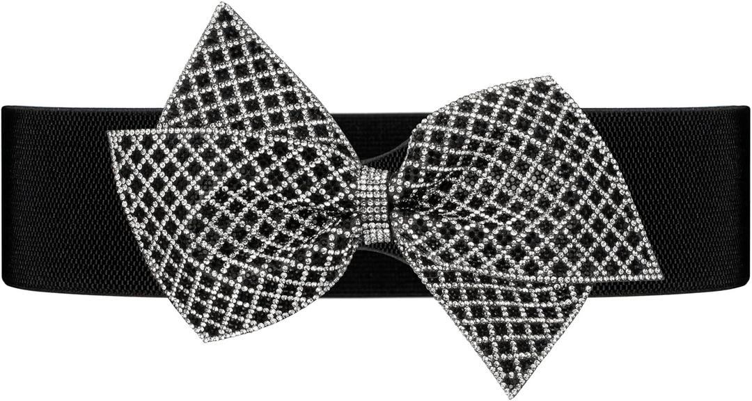 YooAi Women Dress Belts Rhinestone Bow Belt Wide Elastic Stretchy Cinch Waist Belt for Women Ladies Dresses Black 75 L