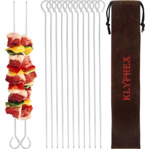 12" 12 Pack - Metal Skewers Reusable Kabob Skewers BBQ Barbecue Skewers for Grilling, Stainless Steel