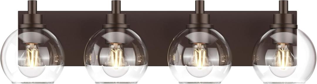 IZORRO Bathroom Light Fixtures, 4 Light Oil Rubbed Bronze Vanity Light, Modern Wall Sconces with Globe Clear Glass Shade, Vanity Lighting Fixtures Over Mirror,E26 Bulb Socket