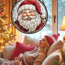 HWRHTR Stained Glass Window Hanging - Red White Santa Claus Suncatcher for Doors Home Christmas Decoration Winter Sun Catcher Thanksgiving New Year Birthday Gifts for Women Men Mom Nana Girl 6.3 in