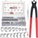 AKIHISA 360Pcs 16 Sizes Single Ear Hose Clamps, 5.3-36.1mm Stainless Steel_304 Crimp Hose Clamps Cinch Rings Assortment Kit for Automotive, Pipe, Plumbing