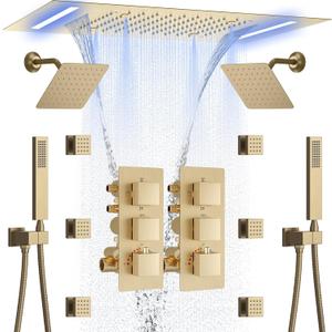 Dual Shower Faucet Set Brushed Gold Thermostatic Shower System