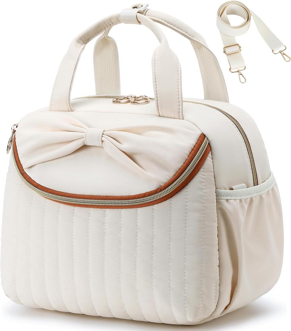 Bluboon Lunch Box for Women, Large Insulated Lunch Bag with Shoulder Strap, Adult Lunch Tote Teacher Nurse, Bow Lunch Cooler Gifts for Work Picnic Travel, Black (Biege) (Beige)