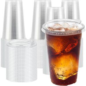 20 oz 100 Pack Clear Plastic Cups with Lids, Sturdy Iced Coffee Cups with Sip Lids, Disposable Food Safe Smoothie Cup for Cold Drinks, Juice, Milkshake