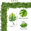 Zeyune 6 Pcs Artificial Monstera Leaf Vines 5.9 ft Fake Hanging Plant Ivy Tropical Palm Leaves Greenery Garland Monstera Faux Vine for Wedding Party Outdoor Decor Garden Porch Jungle Hawaiian Beach