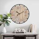 20 Inch Grand Farmhouse Wall Clock, Vintage-Inspired Wood & Metal Design with Large Etched Numbers, Silent Battery-Powered Timepiece for Offices, Kitchens, Bedrooms, and Living Rooms