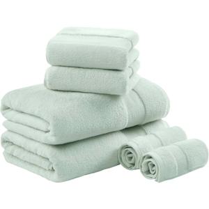 Madison Park Turkish 100% Cotton 600Gsm Luxury Premium Thick Soft Absorbent Hotel Bathroom Towel Set Shower Hand Face Washcloths, Assorted Sizes, Seafoam 6 Piece