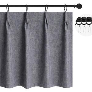WdFour 24x18 Inch Pinch Pleated Blackout Cafe Curtains - Pack of 2, 100% Light Blocking Back Tab Drapes for Half Windows, Kitchen & Bathroom Short Curtains in Dark Gray
