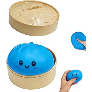 Dumpling Squishies,Glitter Dumpling Mystery Box,Colorful Dumplings Sensory Toy, Cute Asian Food Shape, with Food Steamer Stretchy Desk Toys, Soft Squeeze Decompression Dough (Blue)