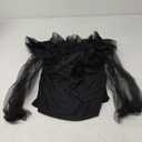 Women's Ruffle Off Shoulder Blouse Mesh Puff Sleeve Party Tops Fitted Tee Shirt XL Black