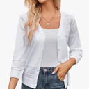 Women's 2025 Cropped Cardigan 3/4 Sleeve Lightweight Crochet Shrug Hollowed-Out Knit Sweater Tops Size S
