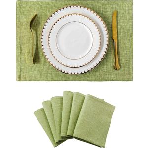 Home Brilliant Cloth Placemats Set of 6 Heat Resistant Dining Table Place Mats Kitchen Table Mats for Holiday Dinner Decor, Grass Green