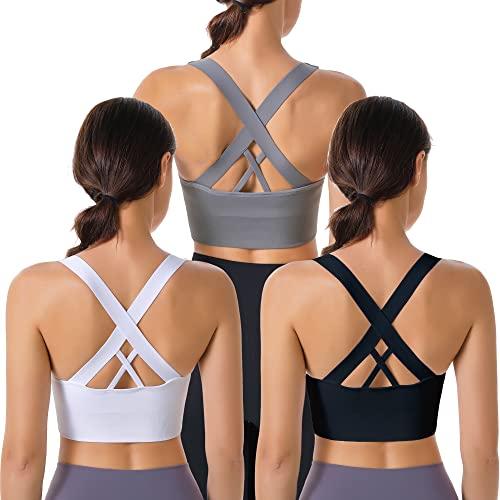 Evercute Sports Bra for Women Padded Medium Support Criss Cross Strappy Bras Seamless High Impact Yoga Exercise Athletic Bras Size M