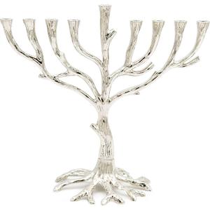 The Dreidel Company Tree of Life Menorah Nickel Finish Full Size 10 Inches for Hanukkah Fits Standard Chanukah Candles - Collectible Artistic Menorah for Judaic Display