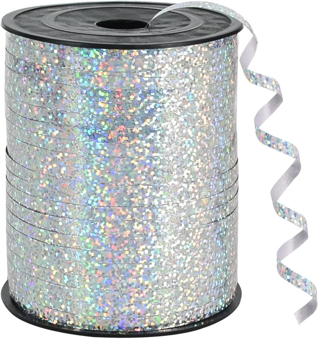BEISHIDA 500 Yards Silver Ribbon Curling Crimped, Balloon String Shiny Metallic Roll for Gift Wrapping Ribbon for Birthday Party Festival Art Craft Decor Florist Flowers Decoration