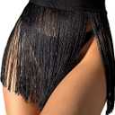 Women's High Waist Fringe Trim Party Mini Skirt (Large, Black)