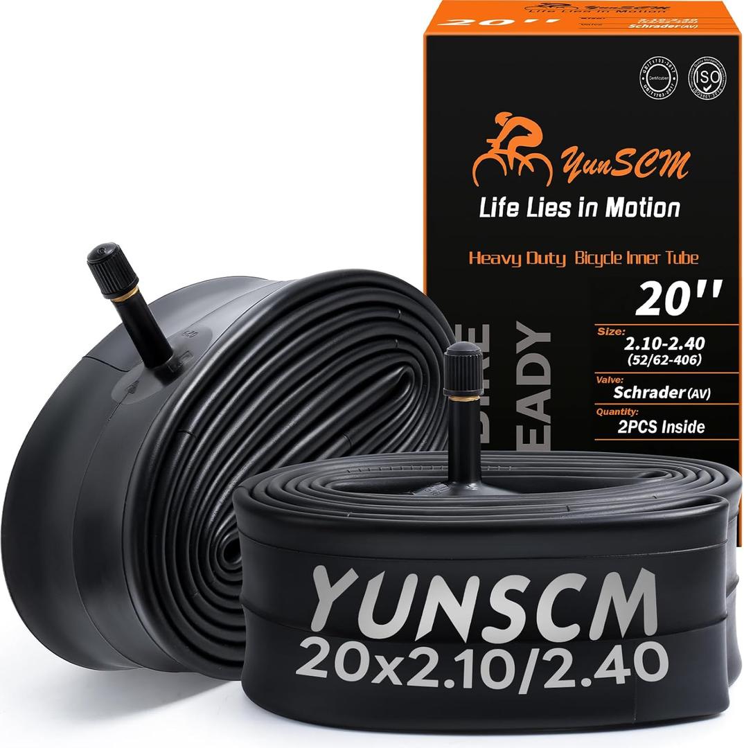 YUNSCM 2-PCS 20" Heavy Duty Bike Tire Tubes 20x2.10/2.40 Schrader Valve (52/62-406) 20 Bicycle Inner Tubes Compatible with 20x2.10 20x2.125 20x2.20 20x2.25 20x2.3 20x2.35 20x2.4 Tire Tubes