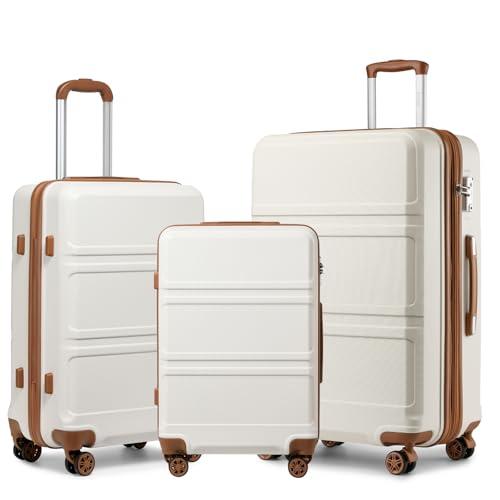 Kono 3 Piece Luggage Sets Expandable(only 28") Lightweight with Spinner Wheels TSA Lock Hardside Travel Rolling Suitcases 20in 24in 28in Carry on Cream White