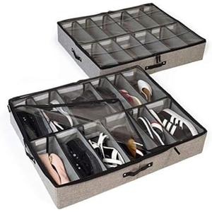 storageLAB Slim Under Bed Storage Containers, Closet Organizers with Sturdy Handles for Clothes, Comforters, and Accessories, Use Under or at the End of the Bed - 2 Pack, Adjustable Dividers, Grey