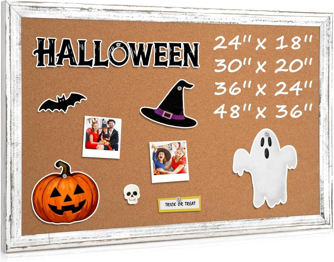 Bulletin Board, 36" x 24", Cork Board for Wall, Rustic White Wooden Frame, Hanging Pin Board for Home & Office Decor, 10 Push Pins Bulletin Board, 36" x 24", Cork Board for Wall, Rustic White Wooden Frame, Hanging Pin Board for Home & Office Decor, 10 Push Pins