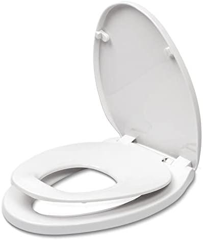 Elongated Toilet Seat with Slow Close Seat, Easy Clean, Suitable Standard Elongated or Oval Toilet with Thickened Plastic Lid, Plastic, White