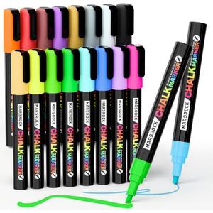 Marsrock Liquid Chalk Markers,16 Vibrant Colors Chalk Pens, Reversible Tip, Wet Erase, Water-Based Chalkboard Markers for Blackboards, Windows, Glass, Mirrors, Signs,Car Ideal for Restaurants & Home
