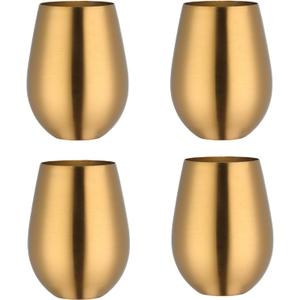 Stemless 17 OZ Tumbler Wine Glasses Set of 4, 304 Stainless Steel Cups for Home Restaurants Bars Outdoor, Gift Essentials and Dishwasher safe(Gold)