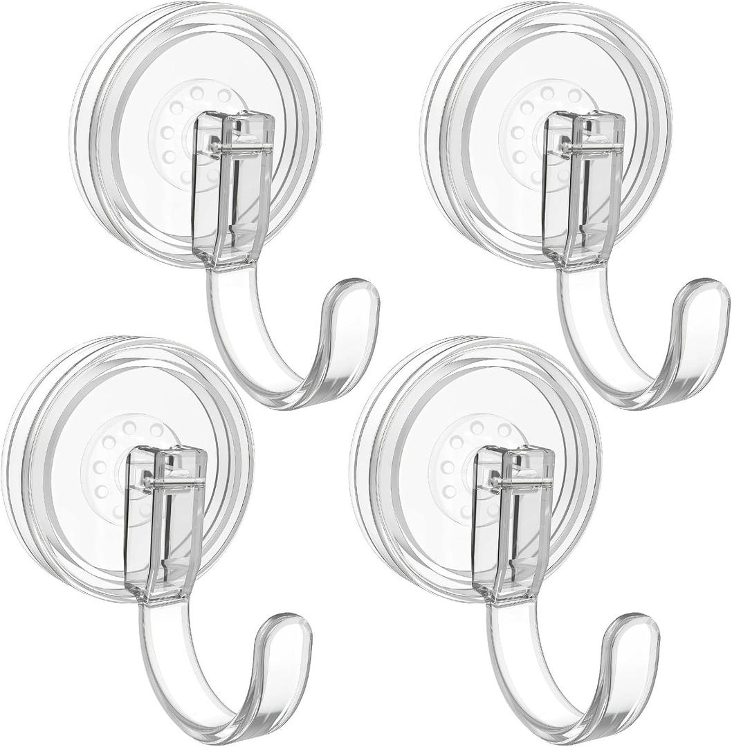 Wreath Hanger, Heavy Duty Suction Cup Hooks for Front Door, Plastic Clear Hooks for Halloween Christmas Wreaths, Welcome Sign, Glass Door, Tile Wall (Clear - 4 Pack)