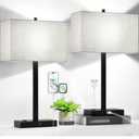 21" Touch Bedside lamps with 2 USB & AC Outlets, 3-Way Dimmable Bedside Table Lamps Set of 2 for Bedroom Living Room Office Reading, Gray Shade Lamps for Night Stands, 5000K LED Bulbs Included