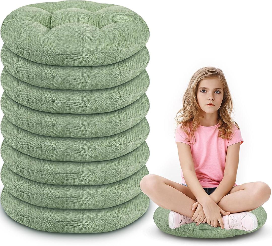 Fumete 8 Pcs 16 Inch Round Floor Cushions for Kids and Toddlers, Flexible Seating Classroom Furniture Floor Pillow for Home, Daycare, Preschool, Yoga and Meditation (Green)
