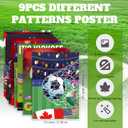 2 x Gueevin 9 Sheets International Soccer Posters Tournament Wall Art 8 x 12 Inches USA Canada Mexico Football Flag Sports Room Decoration, Soccer Party Supplies for Boys Bedroom, Bars, Classroom