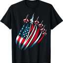 Patriotic USA Flag Fighter Jets Boys 4th of July T-Shirt (Small, Black)