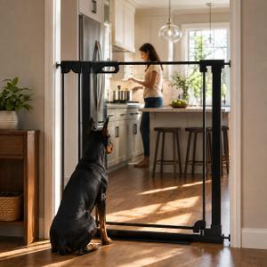 Clear Acrylic Baby Gate, 40.5" Tall, 29.5"-37.8" Wide, Black