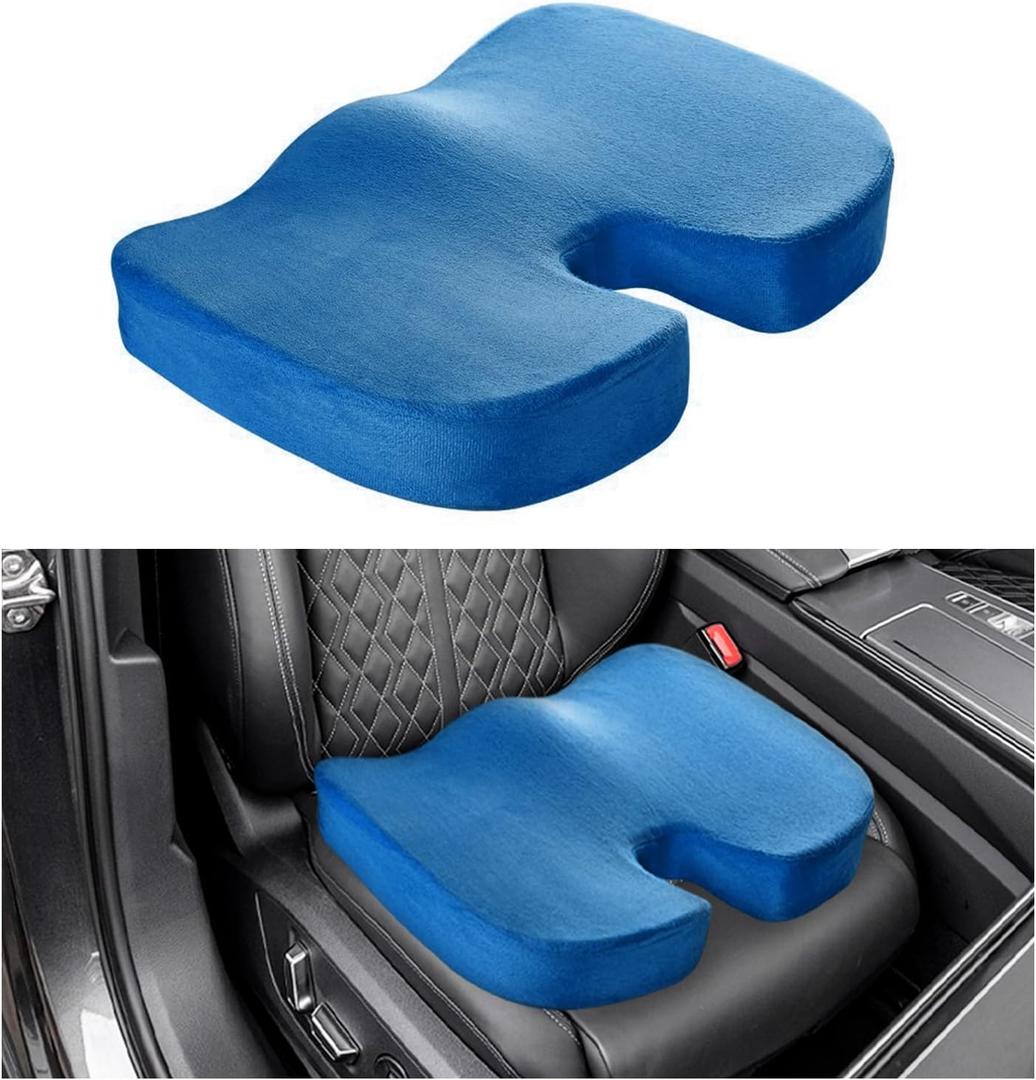 Memory Foam Seat Chair Cushion, Comfortable Auto Cushions for Long Periods of Sitting, Pregnancy Car Seat Cushion for Back, Coccyx & Sacrum Pain Relief, Car Accessories (Blue)