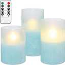 Blue Flameless Candles with Remote, Battery Operated LED Flickering Candles with Timer Sandblasted Glass LED Pillar Candles for Wedding Room Home Summer Ocean Decor (Light Green)