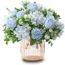 CYANLUX Artificial Peonies Fake Flowers, White Pink Silk Peony Bouquet 4 Bundles with Eucalyptus Leaves for Farmhouse Home Boho Wedding Table Centerpiece Decoration (Blue)