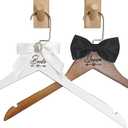 2 Pcs Bride Hanger for Wedding Dress Wooden Groom Suit and Gown Non-Slip Hangers with Bow Tie Personalized Bridal Party Shower Gift (Style 2)
