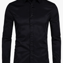 DELCARINO Men's Long Sleeve Button Up Shirts Solid Slim Fit Casual Business Formal Dress Shirt Large