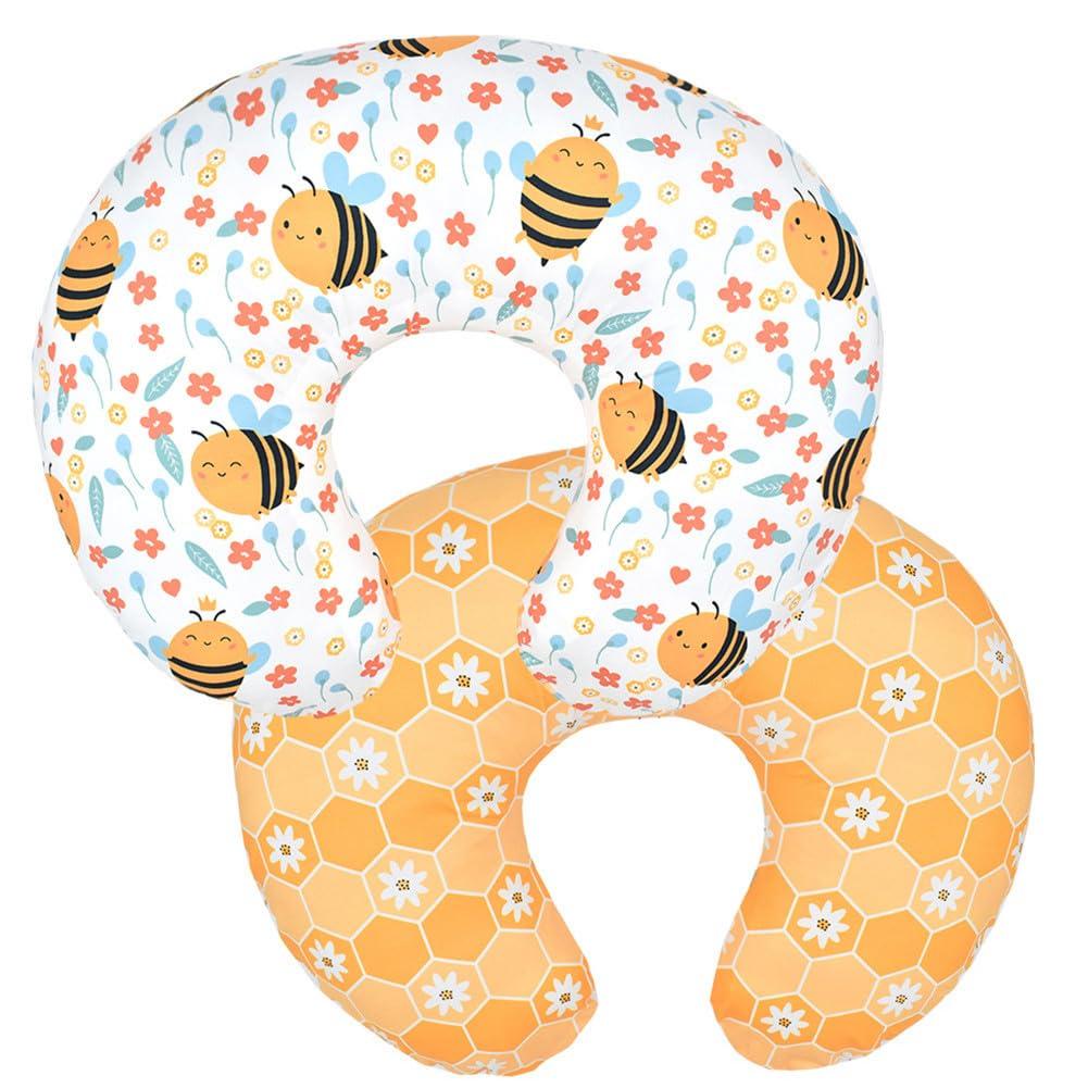 Nursing Pillow Cover Stretchy Pillow Slipcovers for Breastfeeding Moms Two-Sided Design (Bee Combination)