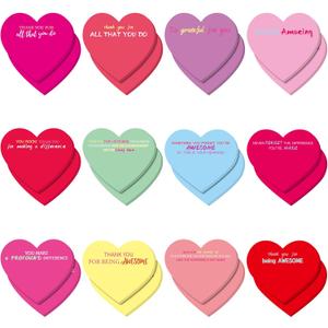 DERAYEE 24PCS Valentines Sticky Notes, 3 x 3 Inches Heart Shaped Sticky Notes Colorful Appreciation Notepads Self Stick Memo Pads for Valentine's Day Home School Office Supplies