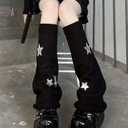 Y2k Star Pattern Knitted Leg Warmers Socks Punk Japanese Kawaii Streetwear Leg Cover for Women Knee High Leg Socks (White)